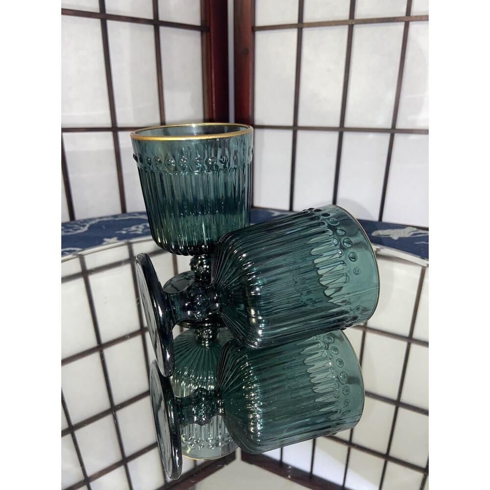 Green Ribbed Goblets - Picture 2 of 3